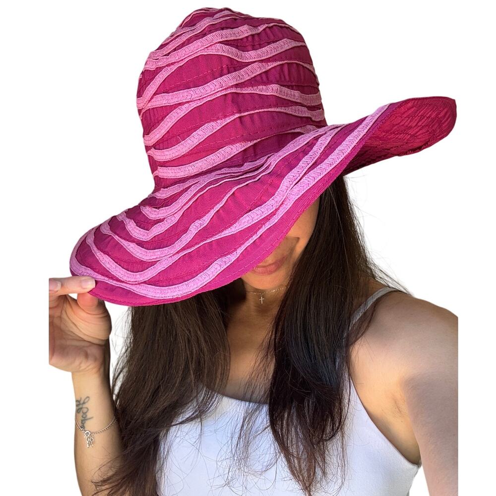 Giovannio Vintage Pink Ribbon Patchwork Wide Brim Sun Hat